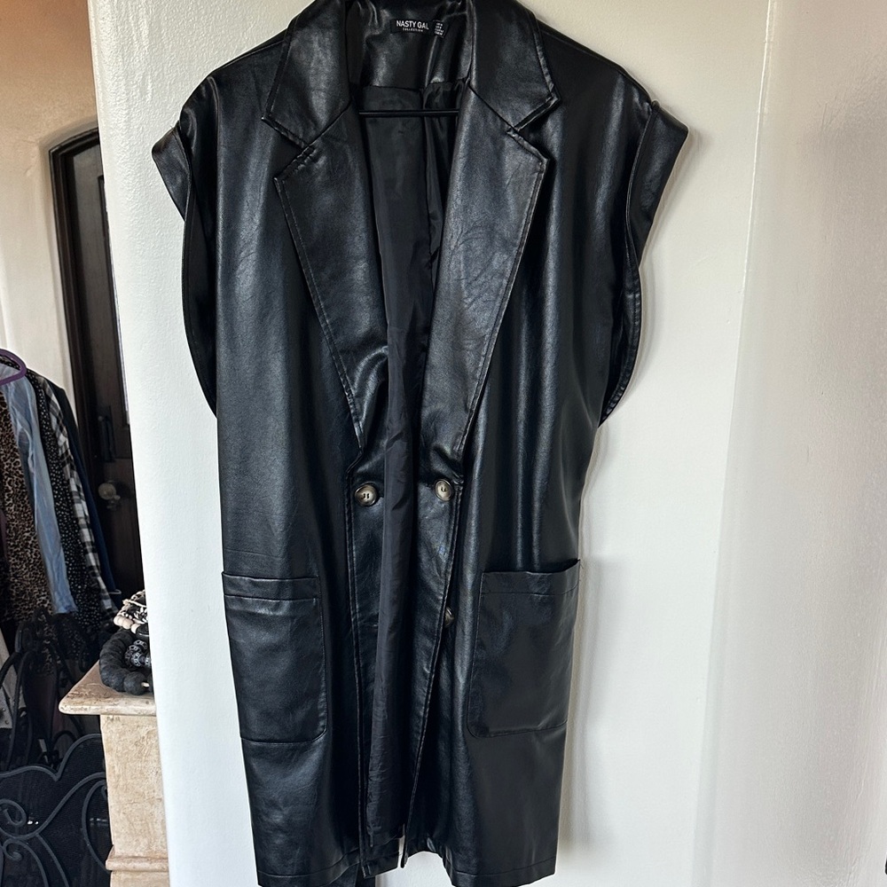 Nasty Gal Black Faux Leather Sleeveless Jacket
